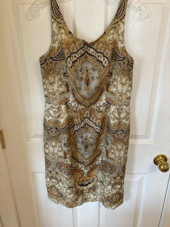 J. Crew 85% Silk Gold & Cream Paisley Midi Sheath Dress - Picture 1 of 10